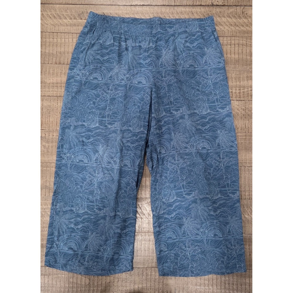 J.Jill Lightweight Allover Tonal Tropical Palm Print Pull On Crop Pants Size L
